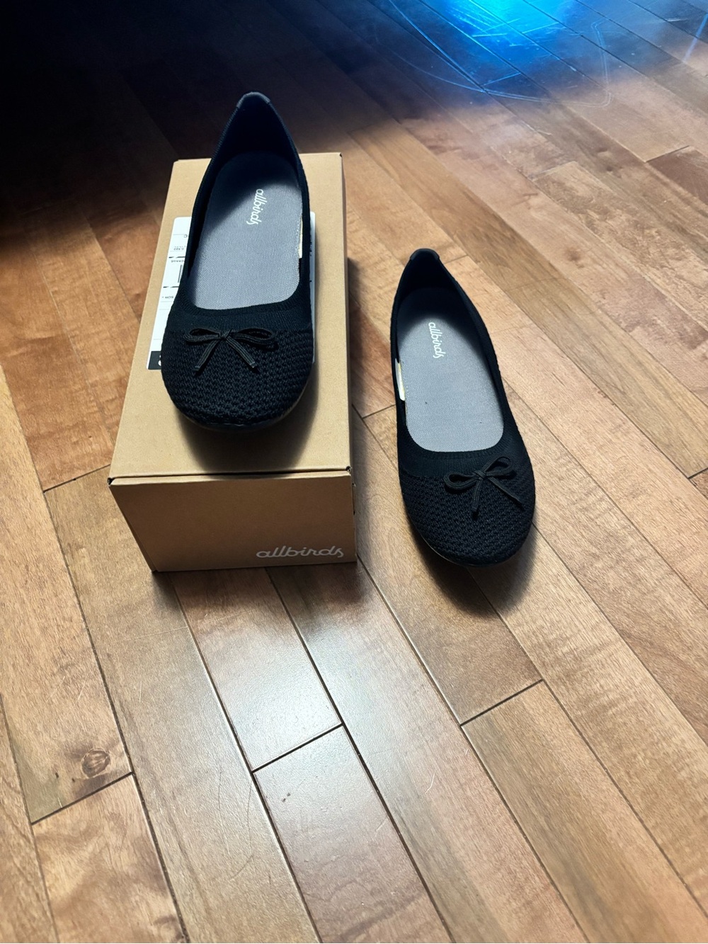 New allbirds Black Knit Ballet Flats with Bow Accent